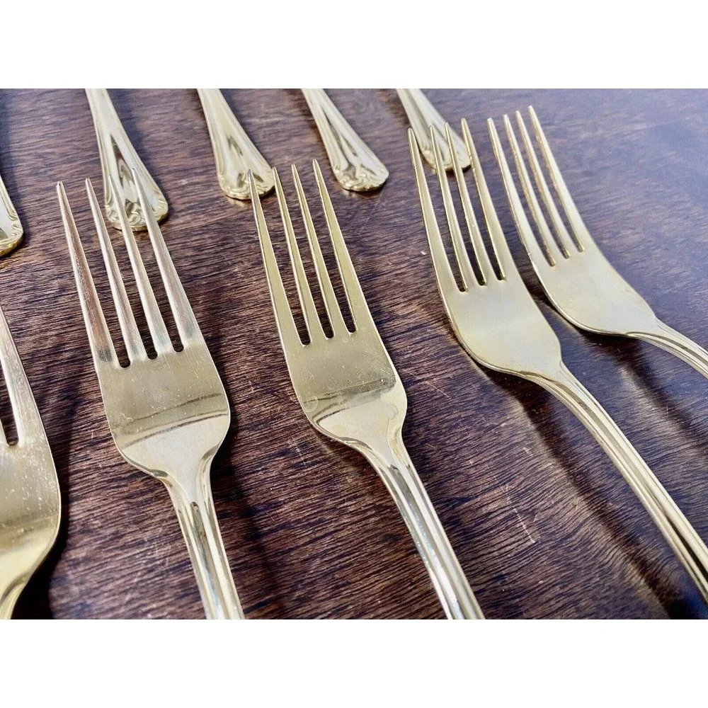 Hamptons Silversmiths 199 Gold‎ Tone Flatware Lot Of 40 Spoons Forks Knives